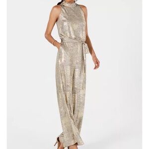 Vince Camuto Gold Halter Jumpsuit with Wide-Leg Pants